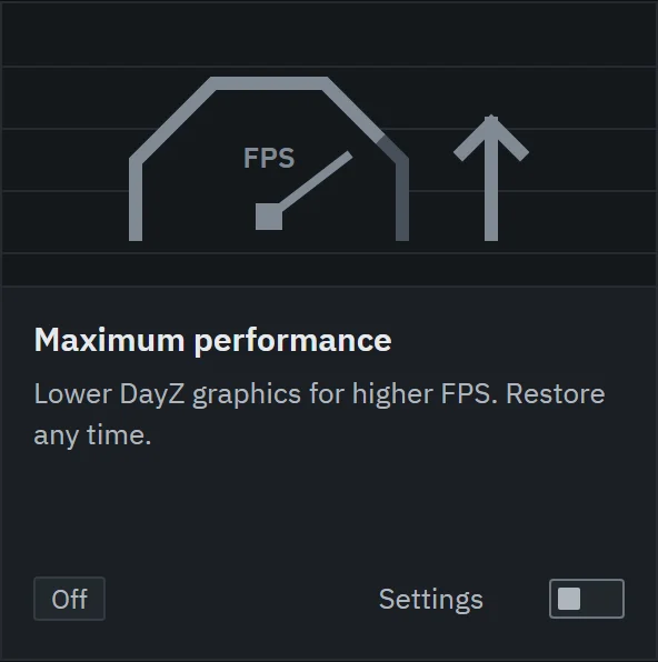 Maximum performance add-on with the presets Maximum FPS and Balanced, a high-performance GPU option and a button to restore the original settings.